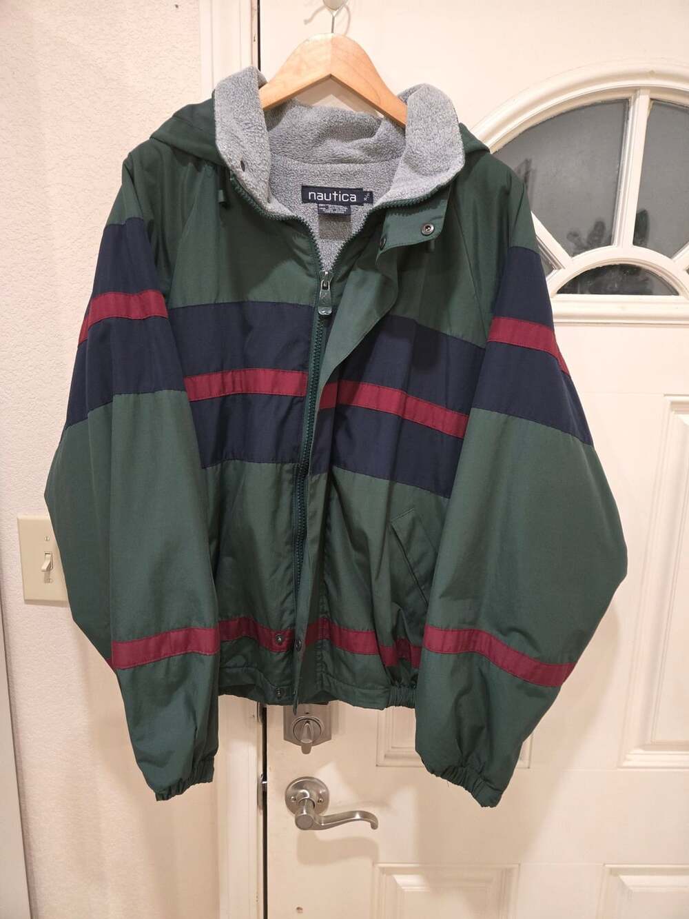 Nautica Colorblock Jacket Size XL Green Navy Red Vintage 90s Fleece Lined